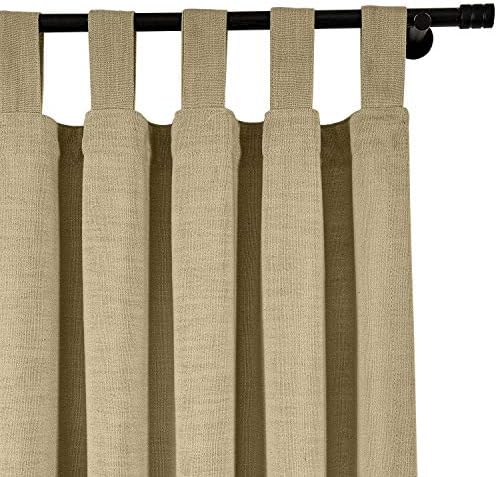 TWOPAGES Linen Cotton Tab Top Curtain Elegant Natural Solid Tan