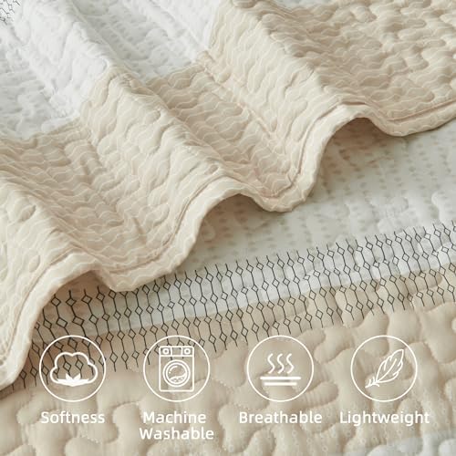 Andency King Size Quilt Set Beige, 3 Pcs Bedspreads & Coverlets