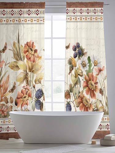 Sheer Curtains 108 Inches Long 2 Panels Set for Living Room, Vintage