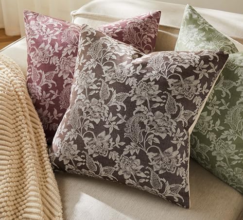 Floral Jacquard Throw Pillow Covers Set of 2, Background/Chocolate