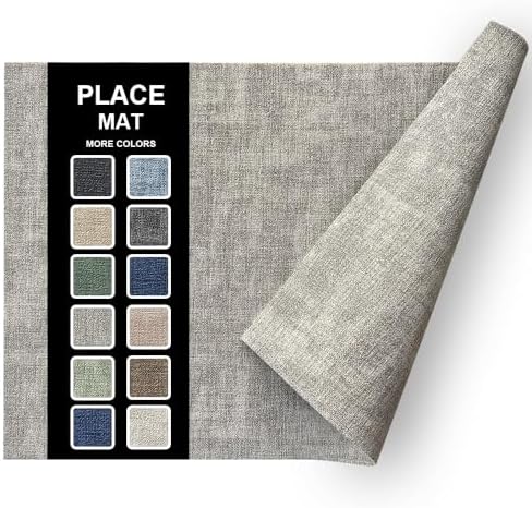 Place Mats Set of 4, Light Gray Leather Table Mats, Washable
