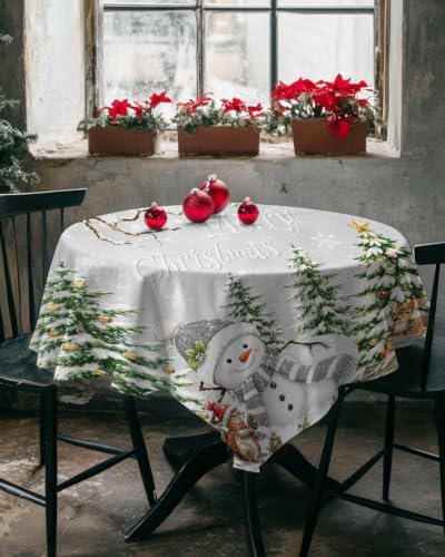 Merry Christmas Square Tablecloth Winter Smiling Snowman Christmas