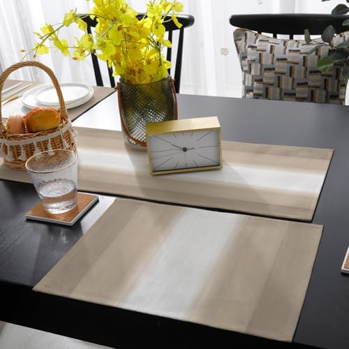 Beige Ombre Striped Table Runner and Placemats for Dining Table,Burlap