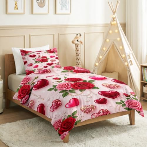 King Duvet Cover Set Soft Microfiber Valentine's Day Roses