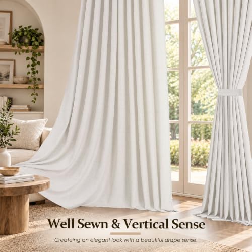 OWENIE Natural Pinch Pleated Linen Curtains 84 Inches Long 2 Panels
