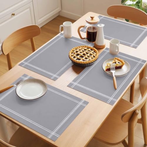 Cotton Linen Placemats for Dining Table Set of 8 Solid Color