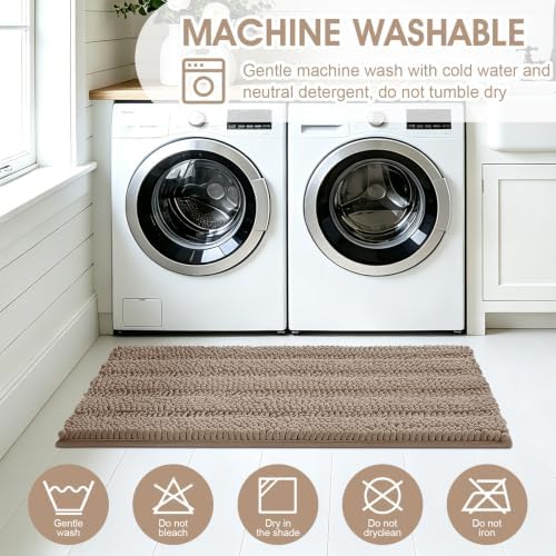 ACCUMTEK Striped Dark Beige Bathroom Rug Mat Set 2 piece