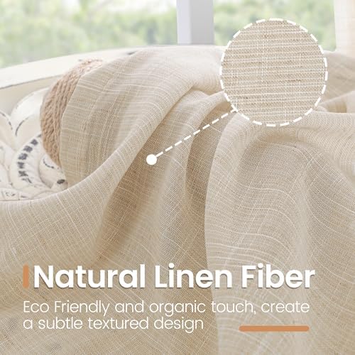 BGment Tan Linen Curtains 84 Inch Length 2 Panels Burlap Semi Sheer