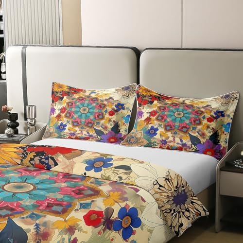 Castle Fairy Bohemian Flowers Duvet Cover 100% Cotton,Exotic Boho