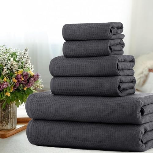 CASA COPENHAGEN Waffle 6Pcs 100% Egyptian Cotton Large Designer Towels