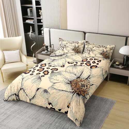 Feelyou Leopard Print Duvet Cover 100% Cotton Queen Size