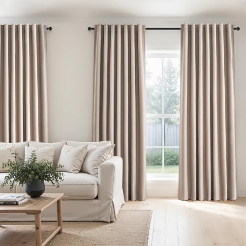 Topfinel 120 Inch Linen Blackout Curtains 2 Panels for Bedroom Living