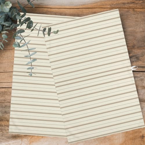 Beige Brown Striped Kitchen Towels Set of 3, Water Absorbent Dish