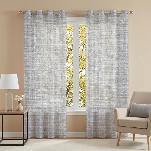 Silver Gray Solid Sheer Curtains 63 Inch Long 2 Panels, Minimalist