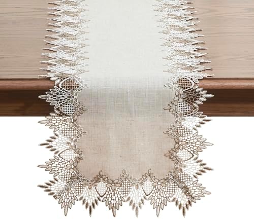 Natural Linen Table Runner 120 inches Beige Lace Coffee Table Runner