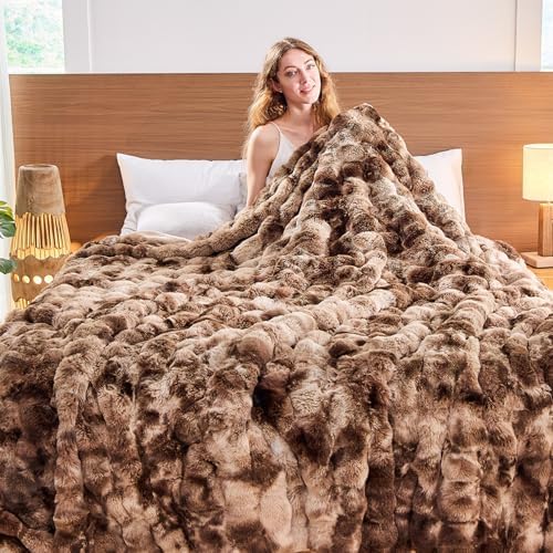 Lotus Karen Faux Fur Throw Blanket Tie-Dye Dark Coffee - Big Bubble