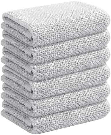 Mordimy 100% Cotton Waffle Weave Kitchen Towels 6-Pack, Gray
