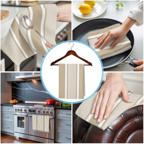 Brown Stripe Kitchen Towels Set of 3, Water Absorbent Dish Towel