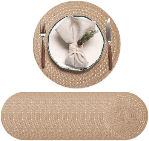24 Pcs 13 in Round Woven Placemats Boho Charger,Khaki,Natural