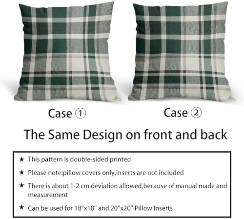 Christmas Plaid Pillow Covers 22x22 Set of 2 Forest Green Grey Buffalo