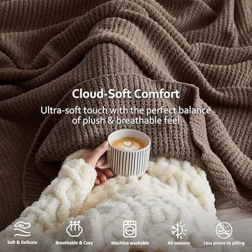 WDCOZY Taupe Waffle Throw Blanket for Couch Bed, Reversible Super Soft