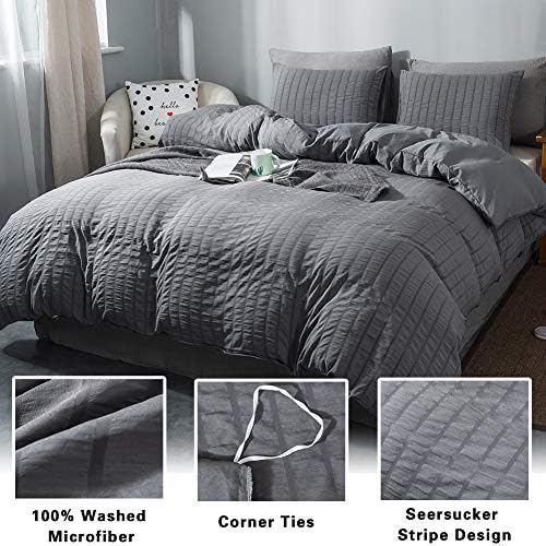 AveLom Gray Duvet Cover King Size, Textured Seersucker Duvet Cover