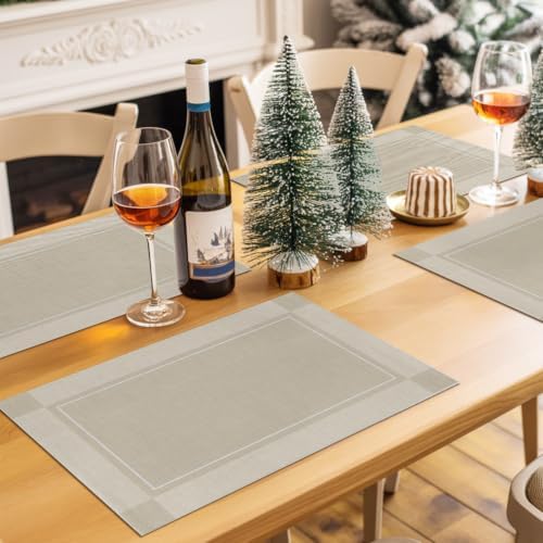 Beige Plaid Placemats Set of 4, Cotton Linen Fabric Place Mats