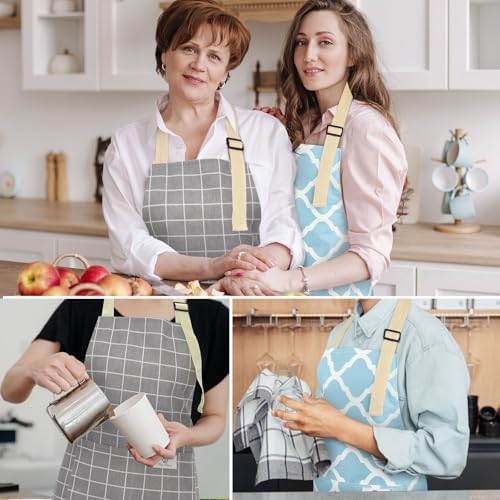 2 Pieces Aprons for Women with Pockets, Cotton Linen Waterproof