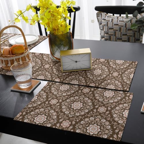 Vintage Table Runner and Placemats Set of 6 Flower Texture Farmhouse