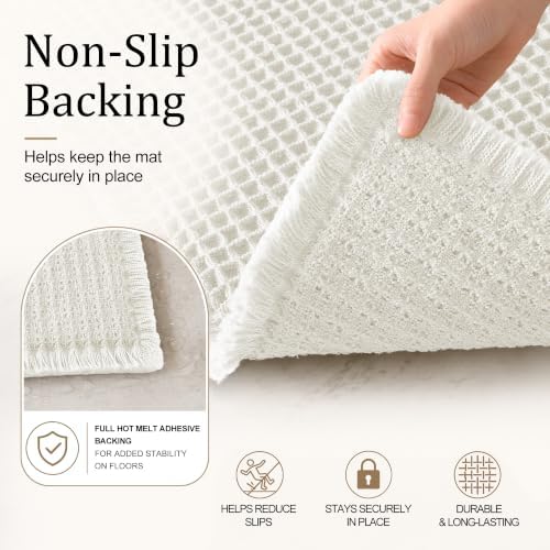 OLANLY Waffle Bath Mat 60x24, Non Slip Boho Bathroom Runner Rugs