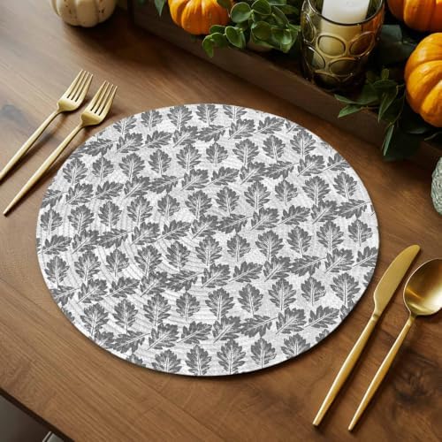 Oak Leaf 15 Inch Round Placemats Set of 6, Rustic Minimalist Charcoal