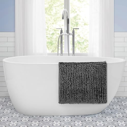 Laura Ashley Butter Chenille Bath Rug, Absorbent Shaggy Bathroom Mat