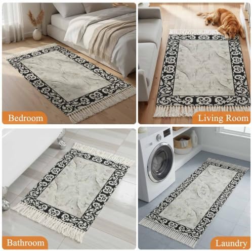 Gray Marble Vintage Hallway Runner Rug 2'x5', Modern Abstract Art