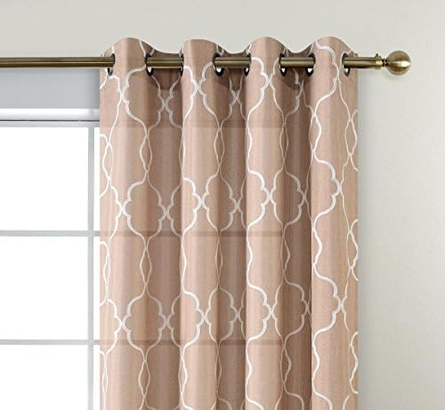 MIUCO Moroccan Embroidered Semi Sheer Curtains Faux Linen Grommet