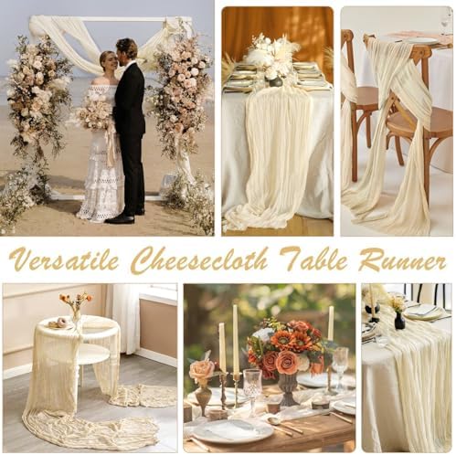BLUETOP 10 Pack Beige Cream Cheesecloth Table Runner 35x120 Inches