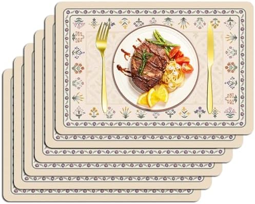 Faux Leather Placemat Set of 6, Waterproof Non-Slip Heat Resistant