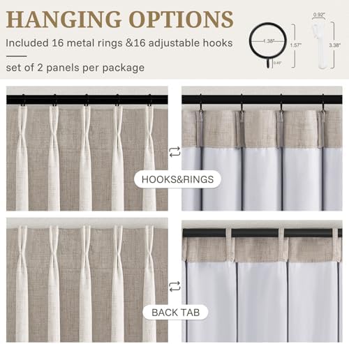Pinch Pleated Natural Linen Blackout Curtain&Drapes 96 Inches