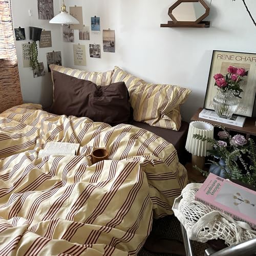 mixinni Vintage Striped Comforter Set King Size - Soft Cotton 3-Piece