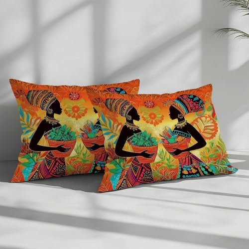 King Duvet Cover Set African Woman Geometric Flowers Soft Microfiber