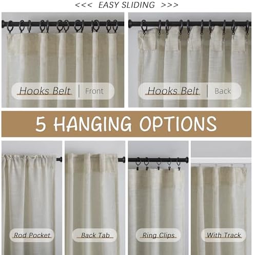 120 Inches Extra Long Linen Curtains for Living Room - 2 Panels Back