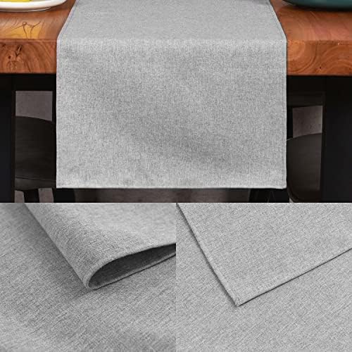 Grey Cotton Table Runner 13 x 72 Inches Long Farmhouse Style