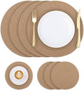 Round Woven Placemats Set of 4, Heat Resistant 12x12in Brown