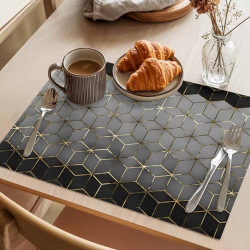 Gray Mottled Gradient Geometric Placemats Set of 6 Washable Table Mats