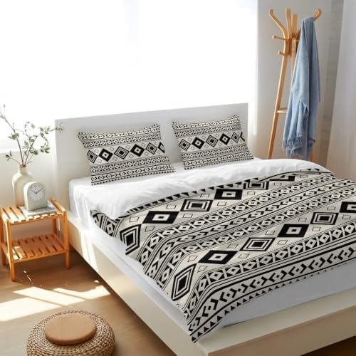 Boho Ethnic Tribe Duvet Cover Queen Size, Beige Zen Southwest Middle