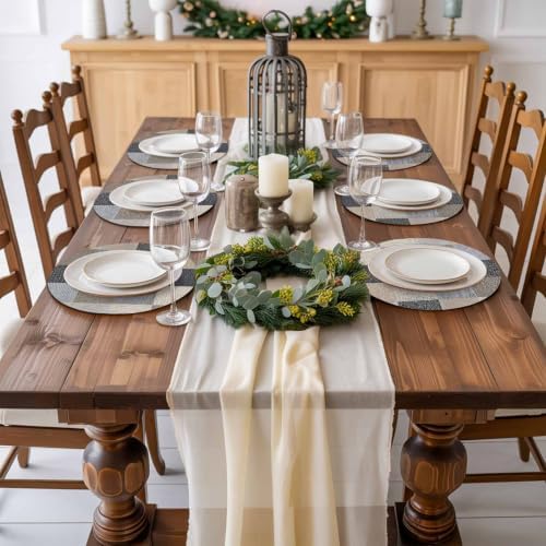 Khaki Grey Woven Round Braided Placemats Set of 8, Modern Minimalist