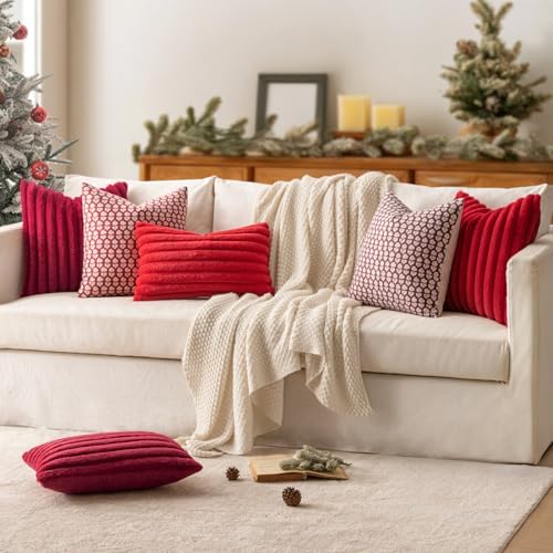 MIULEE Christmas Faux Fur Decorative Throw Pillow Covers 18x18 Set of