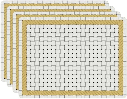 Set of 4 Cork Backed Placemat, Gold Rope Weave Mat Design, Kitchen and