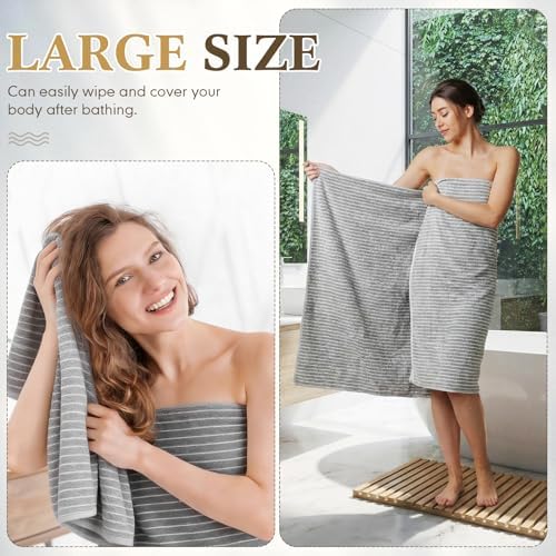 6 Pcs Oversized Bath Towels for Adults 35x70 Inches Gray & White