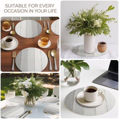 Minimalist Wood Grain Faux Leather Placemats Set of 6, 15in