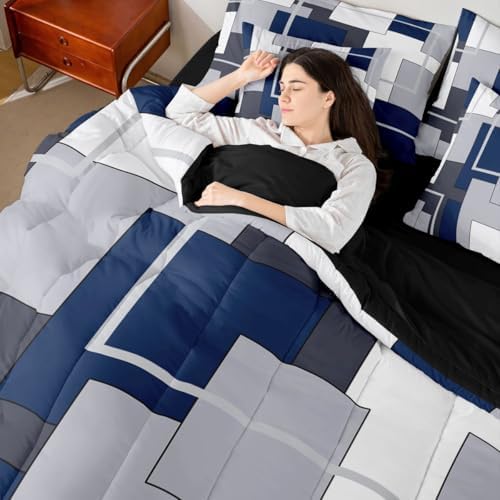 Feelyou Abstract Comforter Set Queen Size 7 Pieces Neutral Art Bedding